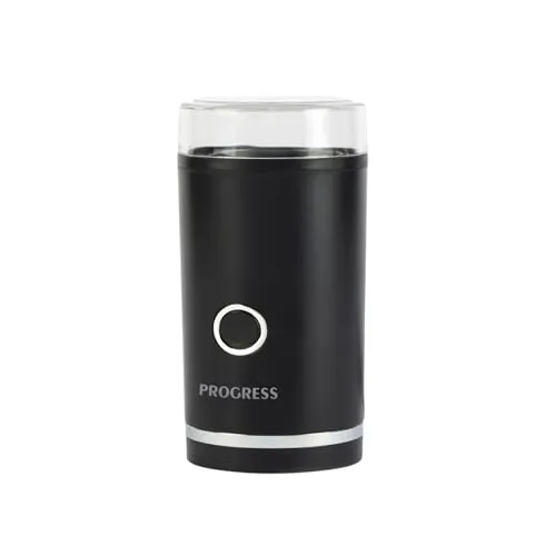 Progress EK6135PVDE Kaffee- und Gewürzmühle – Elektrische Kaffeebohnenmühle, One-Touch-Bedienung, Edelstahlklinge, transparenter Deckel, kompakte, 70 g Fassungsvermögen, Pfeffer, Nüsse und Samen, 180W