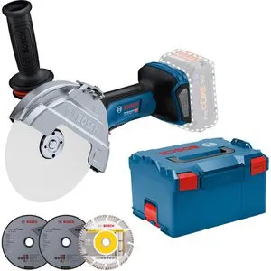 Bosch Winkelschleifer GWS 18V-180 P, Professional - Akku-Winkelschleifer mit 180 mm Scheibendurchmesser und PROtection-Schalter für sicheres Arbeiten. Ideal für präzises Trennen von Metall, Beton und Fliesen, inkl. 3 Trennscheiben und praktischen Koffer.