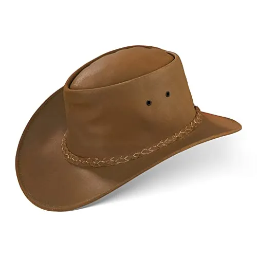 Black Forest Fox® Melbourne Western Cowboy Leder Wickel Hut Flex-Hat in (Beige Brown, XL)