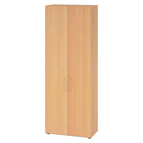 bümö Aktenschrank abschließbar - 80cm breiter Büroschrank in Buche - Vertikale Büro-Aktenschränke mit hochwertigem Schloss und werkzeuglosem Threespine-Klicksystem für einfachen Aufbau. Robuster Korpus und 5 höhenverstellbare Fachböden bieten viel Stauraum.