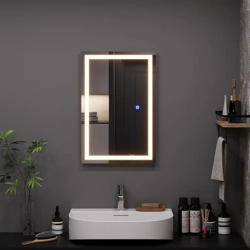 Vicco Badezimmerspiegel Miral, 40 x 60 cm mit LED-Beleuchtung - Badspiegel mit integrierter LED-Beleuchtung, ideal für perfektes Make-up und stilvolle Badezimmergestaltung. Wasserdichtes Netzteil (IP67) für zusätzliche Sicherheit.
