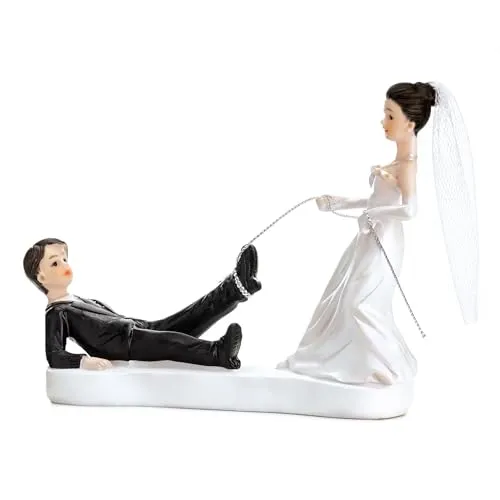 Tortenfigur Hochzeit 11,5cm - Brautpaar Figuren mit Seil - Hochzeitstorte Deko Tortendeko Tortenaufsatz Cake Topper - Hochzeitsdeko Torte - Hochzeitstortenfiguren Weiß Schwarz