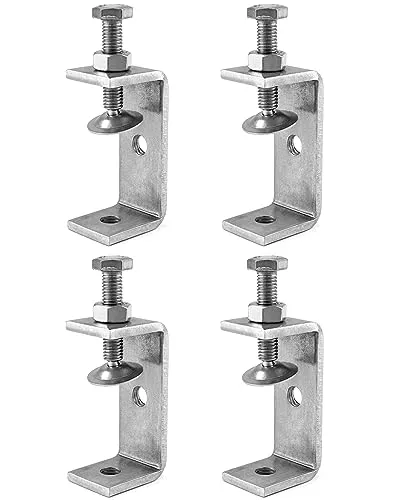 QWORK 4 Stück 304 Edelstahl C Zwingen, Hochleistungs C Klemme, für Heimwerker Holzbearbeitung, Schweißtischlerei, Silber, Stil 1