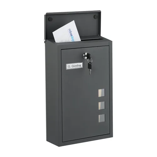 relaxdays Wandbriefkasten Hochformat Anthrazit