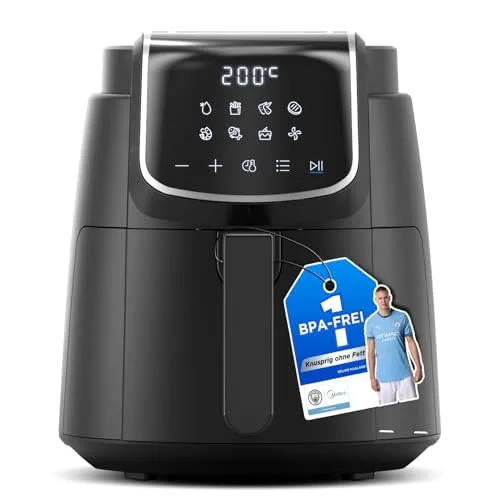 Midea Heißluftfritteuse 4L AirFryer mit LED-Touchscreen - Heißluftfritteusen: Garen Sie gesund mit 90% weniger Öl dank HeatXpress-Technologie und genießen Sie 8 vielseitige Kochfunktionen für perfekte Ergebnisse.