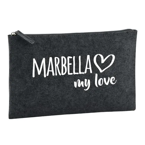Huuraa Kulturbeutel Marbella My Love 1 Liter Charcoal Filz Kosmetiktasche Geschenkidee
