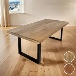 SAM Esstisch 300 x 100 cm Rio aus Akazienholz - Massiver Esszimmertisch aus naturfarbenem Akazienholz mit U-Gestell aus schwarzem Metall. Ideal für gesellige Abende und verleiht jedem Raum ein warmes Ambiente.