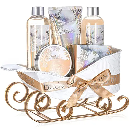 BODY & EARTH 6 tlg. Geschenkset für Frauen, Geschenkkorb für Freundin, SPA Set Weihnachtsgeschenke Jasmin und Honigduft, Schaumbad, Duschgel, Bodylotion, Handcreme, weihnachtsgeschenke für frauen