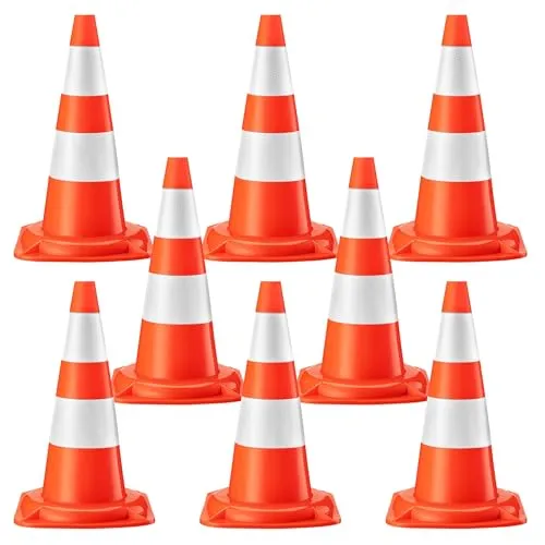 Wiltec Verkehrskegel 50 cm hoch 8 Stück, Leitkegel zum Absichern, Pylon reflektierend, Warnkegel aus robustem PVC für Baustellen