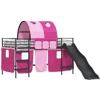 vidaXL Kinder-Etagenbett Schwarz und Pink 107 x 200 cm - Robustes Hochbett für kreative Kinder, mit stylischem Bogen-Design und praktischen Vorhängen. Ideal für Spiel und Schlaf, bietet es eine platzsparende Lösung und eine sichere Rutsche für zusätzlichen Spaß.