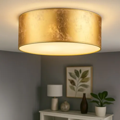 Elegante Deckenleuchte in Gold mit Textilschirm - Lampen: Stilvolle Deckenlampe mit 3x LED 4,5W für warmweißes Licht, ideal für Ess- und Wohnräume. Setzen Sie Akzente in Ihrem Zuhause!