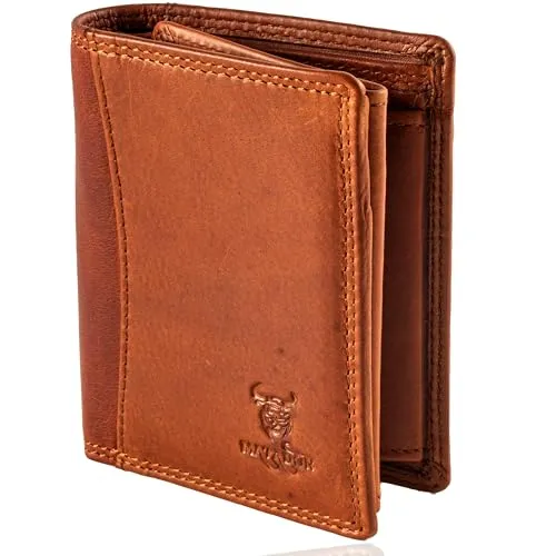 MATADOR Kleines RFID Blocker Portemonnaie Herren Klein Leder | Kleine Geldbörse Frauen Slim Wallet mit Münzfach | Portmonee Brieftasche Männer Klein mit Geschenk-Box | Vintage Braun