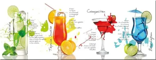 artissimo, Glasbild, 80x30cm, AG1899A, Cocktails, Küchenbild bunt, Bild aus Glas, moderne Wanddekoration aus Glas, Wandbild Wohnzimmer modern