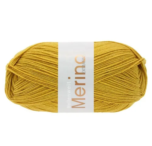 LANA GROSSA Meilenweit 100g Merino Extrafine uni 2418 senfgelb Häkelwolle, 420 m