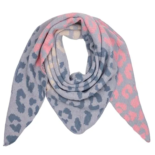 MIRROSI Dreieckstuch Damen – Kuscheliger Dreiecksschal 190x80 cm im Leo-Leopard Muster, Trendiges LEO-Design, Weich & Wärmend (Leopard: Hellblau)