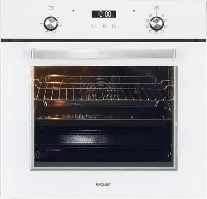 Exquisit EBE76-9-H-020 Einbaubackofen - 60 cm, 76L, 9 Funktionen inklusive Pizzaprogramm, elegant in Weiß mit Versenkknebel und Timer