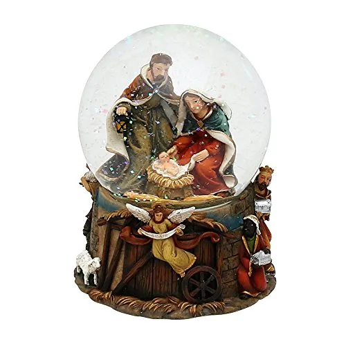 Dekohelden24 Schneekugel Heilige Familie mit Sound - Dekoartikel: Hochwertige Schneekugel mit der Melodie 'Stille Nacht', ideal als Geschenk oder zur festlichen Dekoration in der Adventszeit.