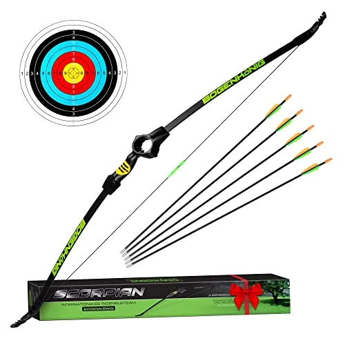 Bogenkönig Kinder Pfeil und Bogen Set - 6,8kg Zugkraft - Kinderbogen Set mit Zielscheibe für Saugnapf und Pfeil mit Spitze - Kinder Bogenschießen Set ab 7 Jahre, Pfeile und Bogen Spiele für Kinder