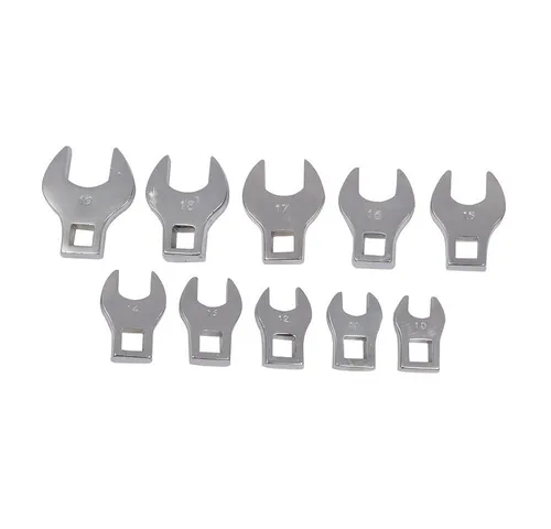 Hahnenfußschlüssel 10-19mm 10-tlg. - Idealer Satz für enge Räume - Schraubenschlüssel, 10-tlg. Satz, perfekt für schwer zugängliche Befestigungen. Aus hochwertigem Chrom-Vanadium-Stahl, inklusive Aufbewahrungsfach.