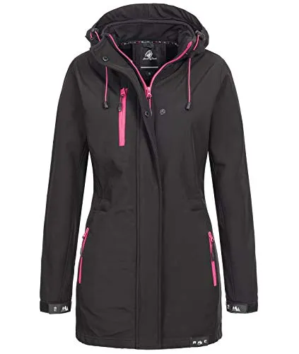 Rock Creek Damen Softshell Jacke Mantel Outdoor-Mantel Damenmantel Softshellmantel Winterjacke Wasserabweisend Kapuze Übergang D-423 Schwarz XL