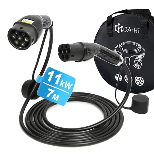 EV Ladekabel Typ 2 für Elektroauto und PHEV 11KW 16A 3-phasig 7m, in chic-schwarz, IP54 Wind-, Regen- und staubbeständig