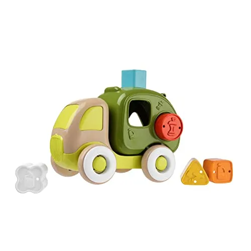 Chicco Recycling Lorry Eco+, Müllwagen, Lernspielzeug zum Stecken, 5 Formen, für die Hand-Augen-Koordination, aus recyceltem Kunststoff, Spielzeug für Kinder von 10 Monaten bis 3 Jahren