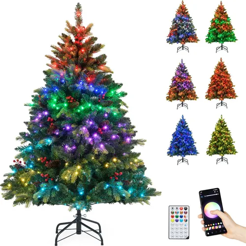 COSTWAY Künstlicher Weihnachtsbaum 150cm mit 250 APP-gesteuerte RGB-Lichter, PE- & PVC-Zweigspitzen & Fernbedienung, Tannenbaum Christbaum Weihnachten