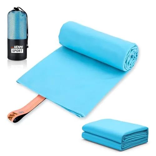 HENMI Mikrofaser Handtuch,Sporthandtuch aus Mikrofaser in Blau 40x80 cm, Schnelltrocknend & Saugstark Fitness Handtücher & Haarturban für Sport,Fitness,Gym und als Haartuch