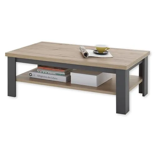 Stella Trading Venezia Couchtisch - Moderner Sofatisch in Artisan Eiche Optik - Beistelltisch fürs Wohnzimmer, mit vielseitigem Design und praktischem Stauraum auf zwei Ebenen für Zeitschriften und Snacks.