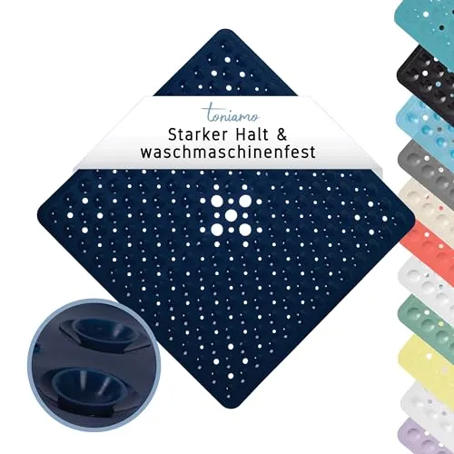Toniamo Duschmatte rutschfest 53x53 cm | Antirutschmatte Dusche quadratisch | Rutschmatte Dusche antibakteriell & maschinenfest | Duscheinlage rutschfest BPA-frei | Nightblue