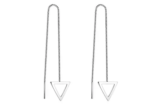 LÖB Paar Ohrhänger Durchzieher in Silber Dreieck Anhänger Ohrringe Hängend Einfädler Lang (Geschenke für Frauen Beste Freundin Mutter Mama Damen zum Geburtstag Weihnachten Weihnachtsgeschenke, Inkl. Schmuckbox), Damen Ohrhänger zum Durchziehen Modern Geometrisch Minimalistisch