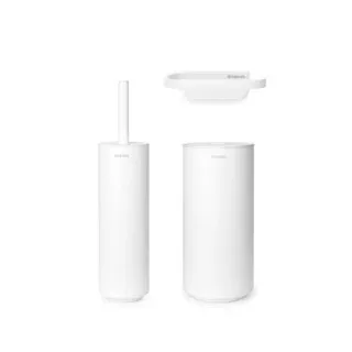 Brabantia Mindset 3-Teiliges Toilettenzubehörset - Fresh White - WC-Bürsten & Halter - Korrosionsbeständig und hygienisch, mit einer langlebigen Toilettenbürste aus Silikon für optimale Reinigung. Inklusive Befestigungsmaterial und 10 Jahre Garantie.