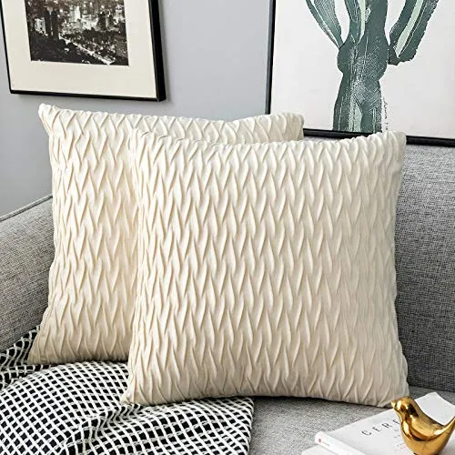 Yamonic Kissenbezüge Set Samt Soft Dekorative Kissen Fall für Sofa Schlafzimmer 45cmx45cm 2er Pack für Couch Bett Sofa Stuhl Schlafzimmer Wohnzimmer, Creme weiß
