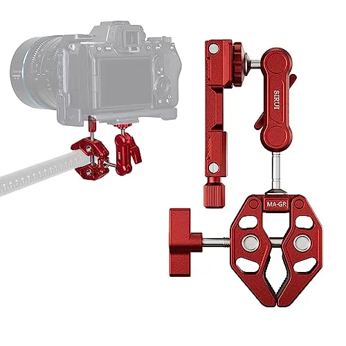 SIRUI Alien Series Magic Arm mit Super Clamp Crab, Krabbenförmige Klemmstativ Kamera mit 1/4 Zoll 3/8 Zoll-16 Löcher für GoPro Kamera LED Videoleuchte Gelenkarm Monitor, Rot (MA-GR)