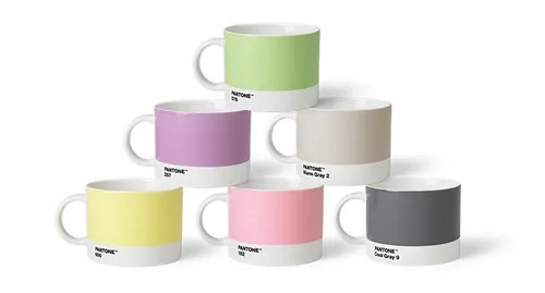 PANTONE Becher, Porzellan Teebecher, 475 ml, 6er-Set - Stilvolles 6er-Set aus Porzellan in verschiedenen Pastell- und Metalltönen, ideal für Teeliebhaber und perfekt für den täglichen Gebrauch.