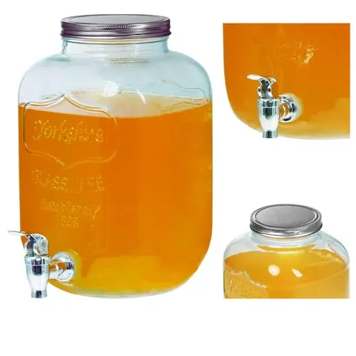 Getränkespender mit Hahn 4L Glas Glance Zapfhahn Wasserspender Limonadenspender Saftspender Dispenser Trinkspender (4 Liter, Glance Spender)