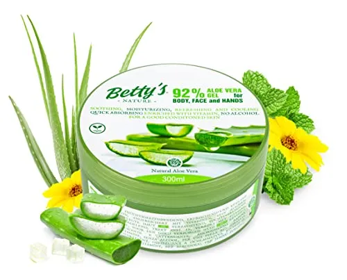 Betty's Nature Aloe Vera Creme - Vegan - Pflegendes Körpergel mit 92% Aloe Vera Anteil - Natürliches Bio Aloe Vera Gel - Zur täglichen Pflege von Körper, Gesicht, Händen und Haaren