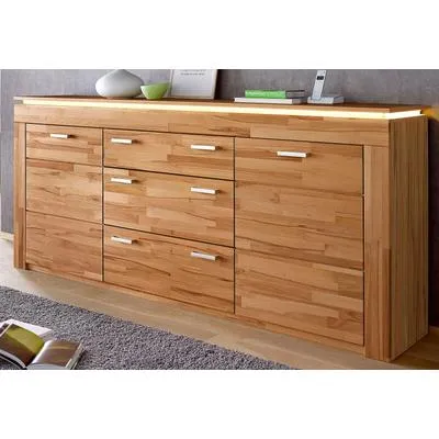 Sideboard VOGL MÖBELFABRIK, beige (kernbuche teilmassiv), B:222cm H:95,5cm T:40cm, Sideboards, Sideboard, Breite 222 cm