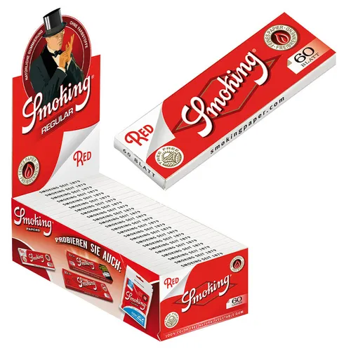 50er Box SMOKING Papers RED Regular 50x60 Blättchen Zigarettenpapier Rot