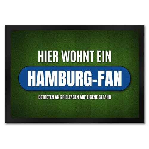 trendaffe - Hier wohnt EIN Hamburg-Fan Fußmatte mit Rasen Motiv Fußball Stadion Tor Ball Fan