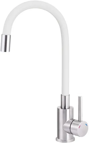 Weiße Küchenarmatur Luno mit flexiblem Auslauf in weiß von Deante