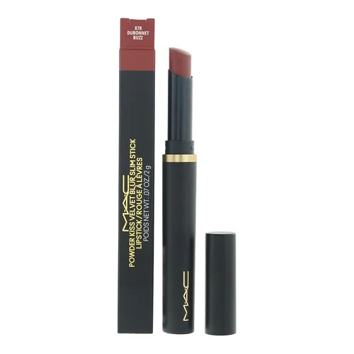 Mac Lippen Powder Kiss Velvet Blur Slim Stick 2 g Dubonnet Buzz - Lippenstift mit 12 Stunden langanhaltender trendiger Farbe, feuchtigkeitsspendend und ultraleicht für unbeschwerten Tragekomfort. Elegantes Design für perfekten Style!