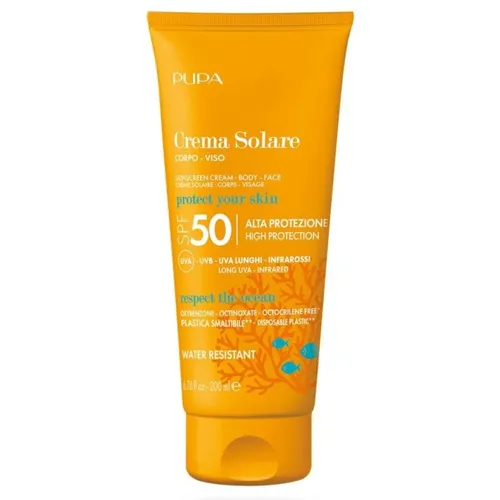 Pupa Sonnenschutzpflege CREMA SOLARE SPF 50 - 200 ML - Hochwirksamer Sonnenschutz mit Lichtschutzfaktor 50, ideal für empfindliche Haut. Schützt und pflegt die Haut während des Sonnenbades.
