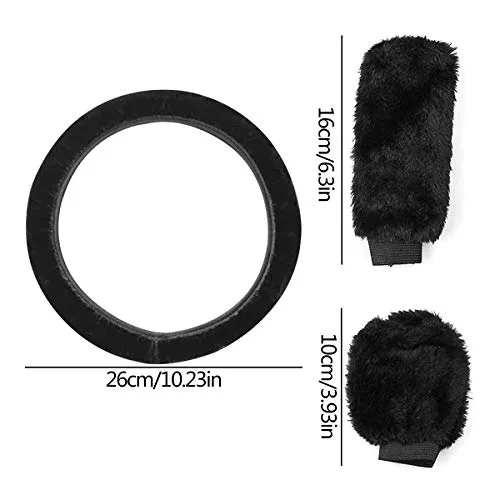 Plüsch Lenkradbezug,DBAILY 3 Pcs Universal Lenkradhülle Anti Rutsch Warme Lenkradabdeckung Universal Auto für Auto Zubehör (36-39cm) (schwarz)