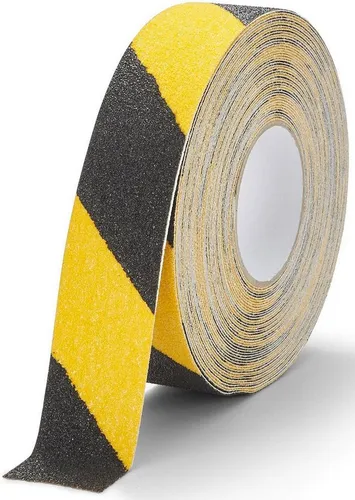 DURABLE Kettenschloss Antirutschband Duraline Grip+ 15mx50mm gelb/schwarz (5 Stück) - Selbstklebendes Antirutschband für sichere Wege und Trittflächen. Ideal für Innen- und geschützte Außenbereiche, bietet dauerhafte Rutschhemmung auch bei hoher Beanspruchung. Größe: 15 m x 50 mm.