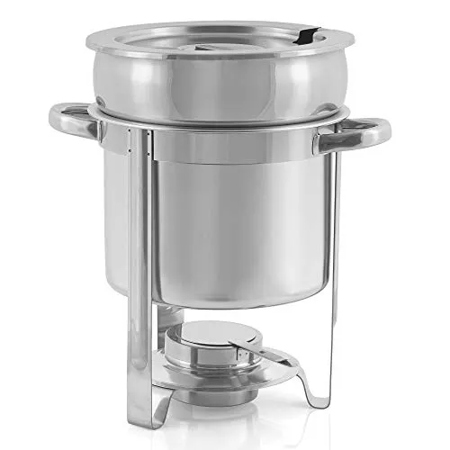 Mahlzeit Edelstahl Chafing Dish rund 7 Liter - Speisenwärmer für Buffet und Catering, aus hochwertigem Edelstahl, ideal zum Warmhalten von großen Mengen Speisen mit optimaler Wärmeverteilung.