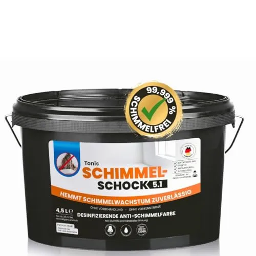 Tonis SCHIMMELSCHOCK 5.0 - Antimikrobielle Spezialfarbe zur Schimmelbekämpfung, 4,5 L für 18 m², ideal für Innenräume und verschiedene Untergründe
