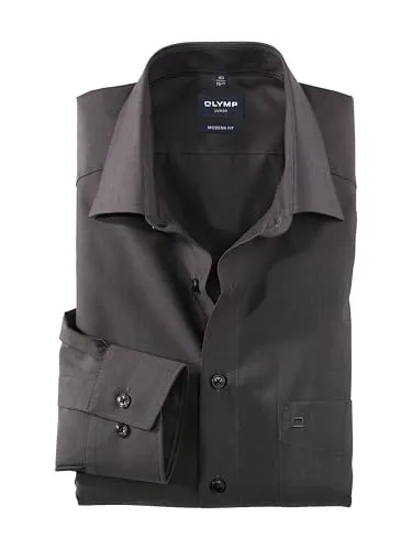 Herren Hemd Modern Fit Langarm Anthrazit 46 - Herrenhemden in modern fit mit stylishen Chambray-Muster, ideal für einen eleganten Look im Büro oder Freizeit.