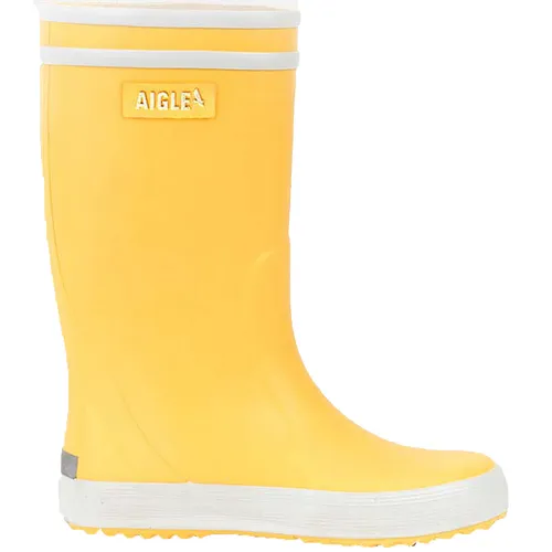 Aigle Lolly Pop 2 Gummistiefel, Gelb, Weiß, 28 EU - Gummistiefel für Kinder, ideal für Regen und Pfützen, aus hochwertigem Naturkautschuk mit reflektierendem Streifen für zusätzliche Sicherheit.