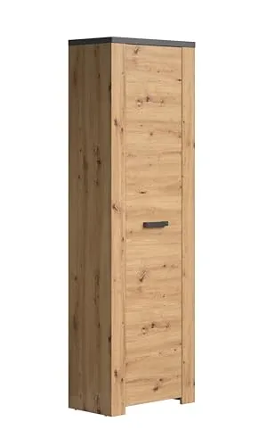 trendteam Garderobenschrank Follow - Eiche 62x199x36 - Moderne Garderobe für Erwachsene, mit herausziehbarer Kleiderstange und 3 Regalfächern, ideal für Flur oder Diele.
